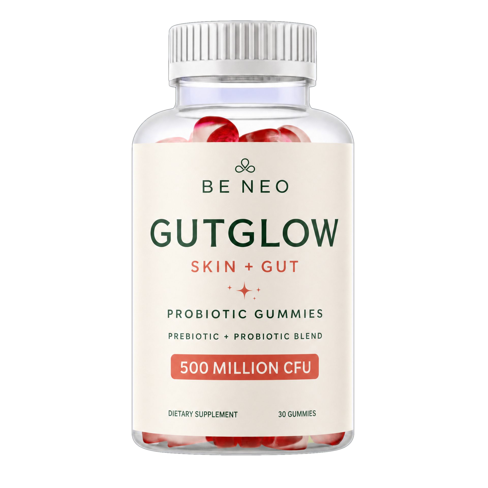 Be Neo GutGlow Skin + Gut probiotic gummies, single bottle of 30 gummies