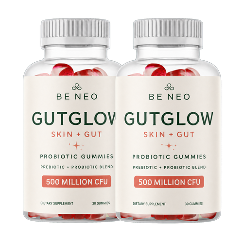 Be Neo GutGlow Skin + Gut probiotic gummies, two bottles