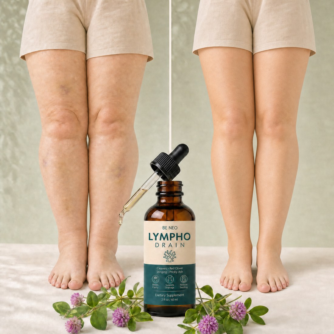 Legs at the end of the day, before and after Be Neo LymphoDrain